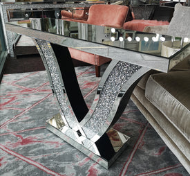 Mirrored V-Shaped Console Table