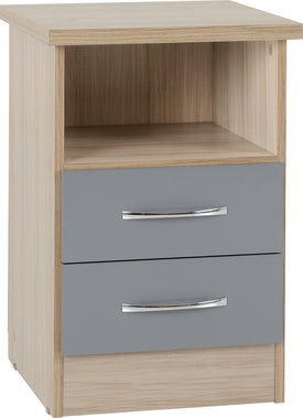 Nevada 2 Drawer Bedside Table in Grey Gloss